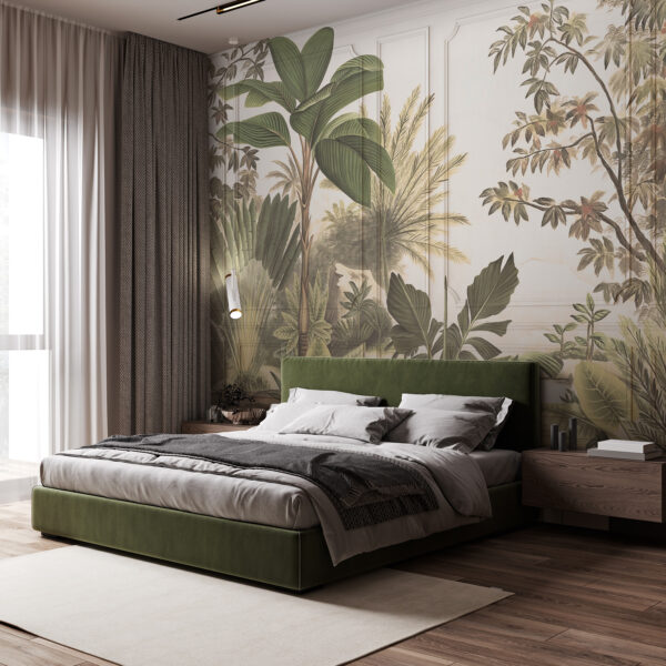 Un papier peint avec une peinture d'arbres et de plantes Un papier peint avec une peinture d'arbres et de plantes