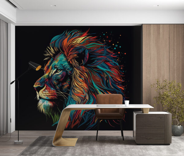 Un lion coloré à la longue crinière Un lion coloré à la longue crinière