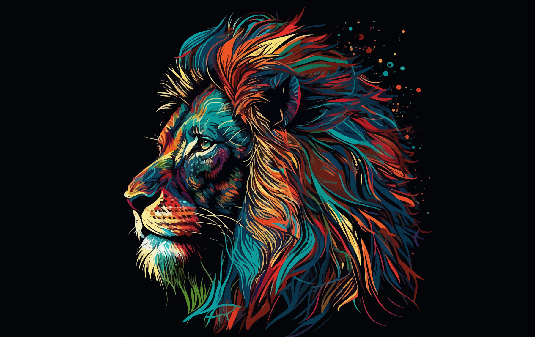 A colorful lion with long mane A colorful lion with long mane