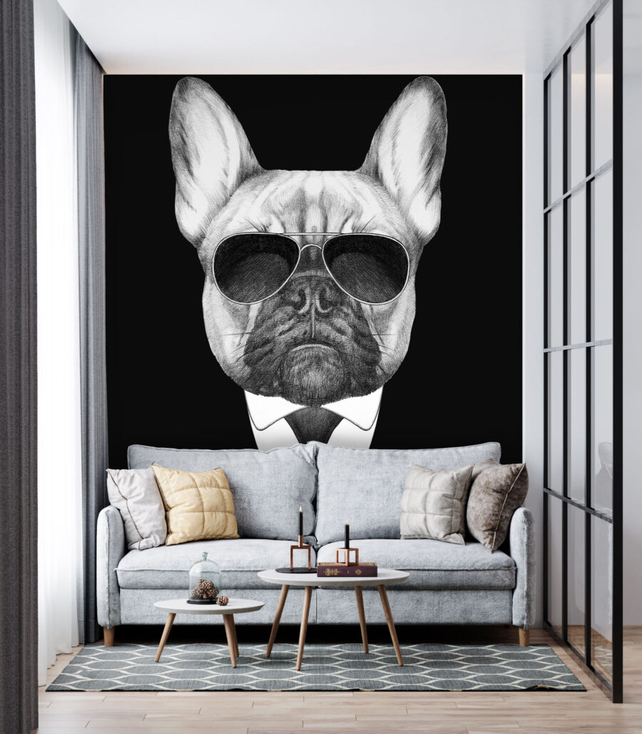 Un chien portant des lunettes de soleil et un costume