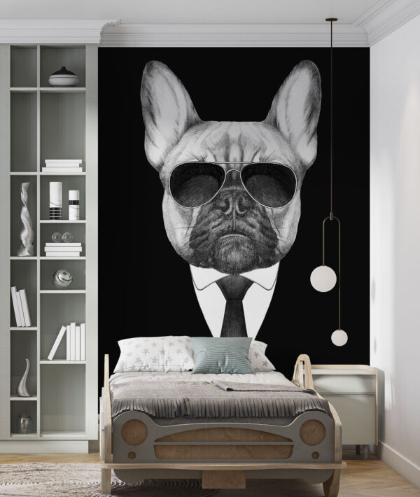 Un chien portant des lunettes de soleil et un costume Un chien portant des lunettes de soleil et un costume