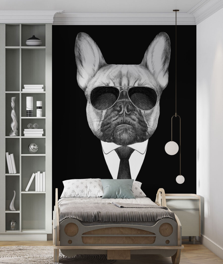 Un chien portant des lunettes de soleil et un costume