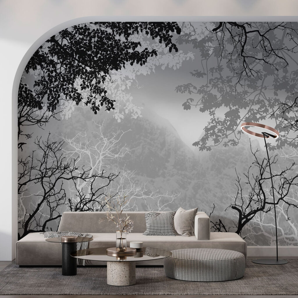 A group of trees with branches and leaves A group of trees with branches and leaves