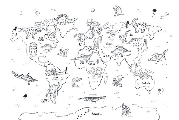 Une carte du monde avec des dinosaures Une carte du monde avec des dinosaures