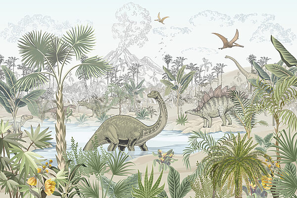 Un groupe de dinosaures dans une rivière Un groupe de dinosaures dans une rivière