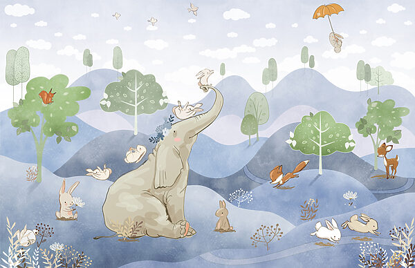 Un éléphant et des lapins dans une forêt Un éléphant et des lapins dans une forêt