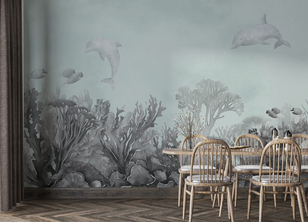 A group of dolphins swimming in the ocean