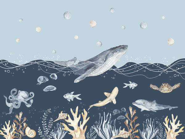 Une aquarelle d'une baleine et d'un poisson Une aquarelle d'une baleine et d'un poisson