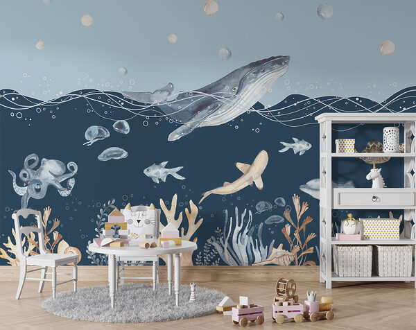 Une aquarelle d'une baleine et d'un poisson Une aquarelle d'une baleine et d'un poisson
