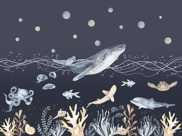 Une aquarelle d'une baleine et d'un poisson Une aquarelle d'une baleine et d'un poisson