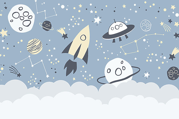 Une scène spatiale en dessin animé avec des planètes et des étoiles Une scène spatiale en dessin animé avec des planètes et des étoiles