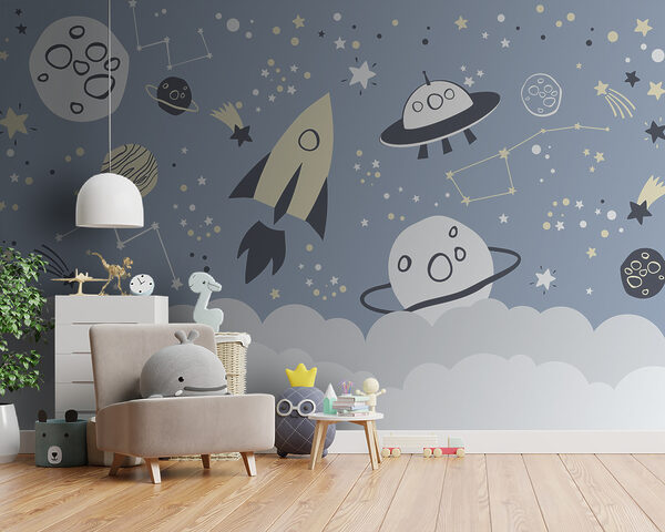 Une scène spatiale en dessin animé avec des planètes et des étoiles Une scène spatiale en dessin animé avec des planètes et des étoiles