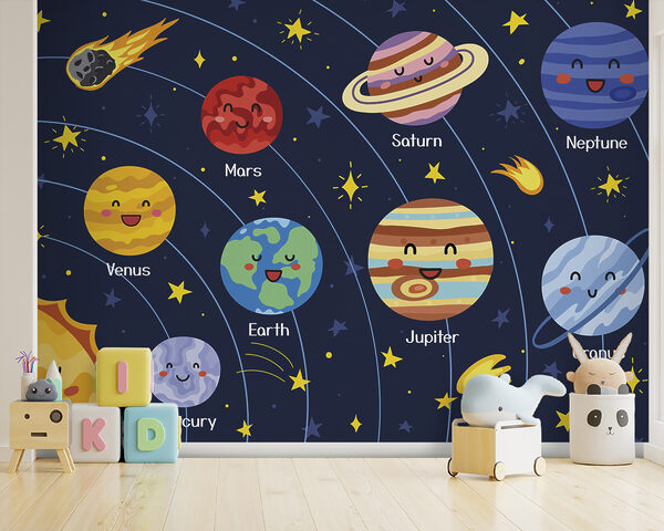 Dessin animé de planètes et d'étoiles dans l'espace Dessin animé de planètes et d'étoiles dans l'espace