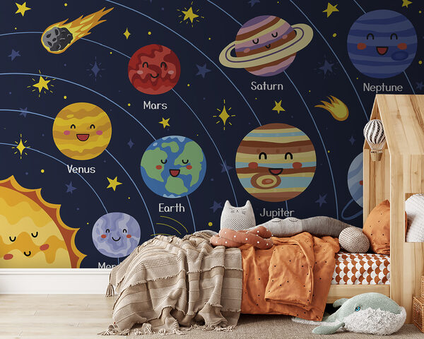 Dessin animé de planètes et d'étoiles dans l'espace Dessin animé de planètes et d'étoiles dans l'espace