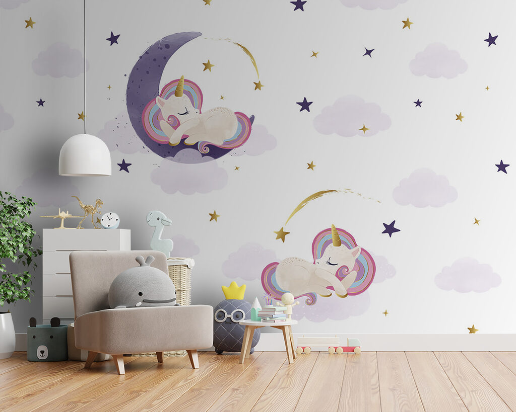 A unicorns sleeping on the moon