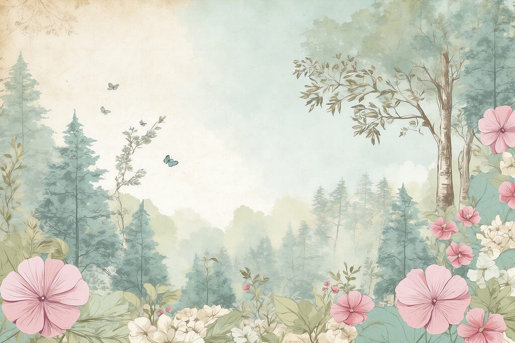 Une peinture de fleurs et d'arbres Une peinture de fleurs et d'arbres