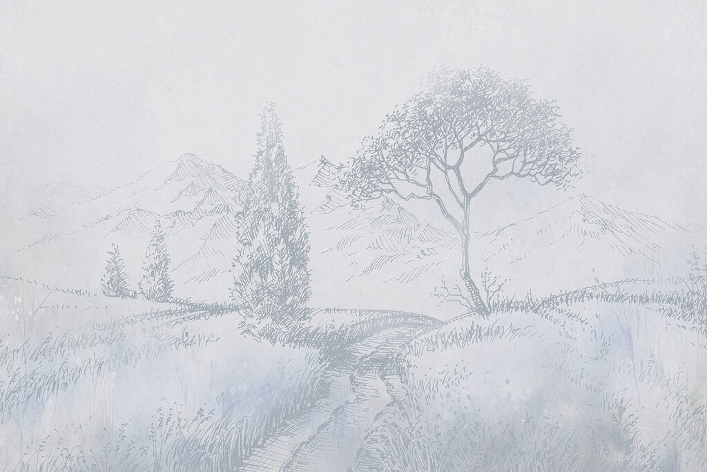 Dessin d'une rivière avec des arbres et des montagnes Dessin d'une rivière avec des arbres et des montagnes