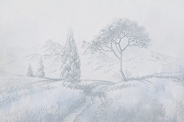 Dessin d'une rivière avec des arbres et des montagnes Dessin d'une rivière avec des arbres et des montagnes