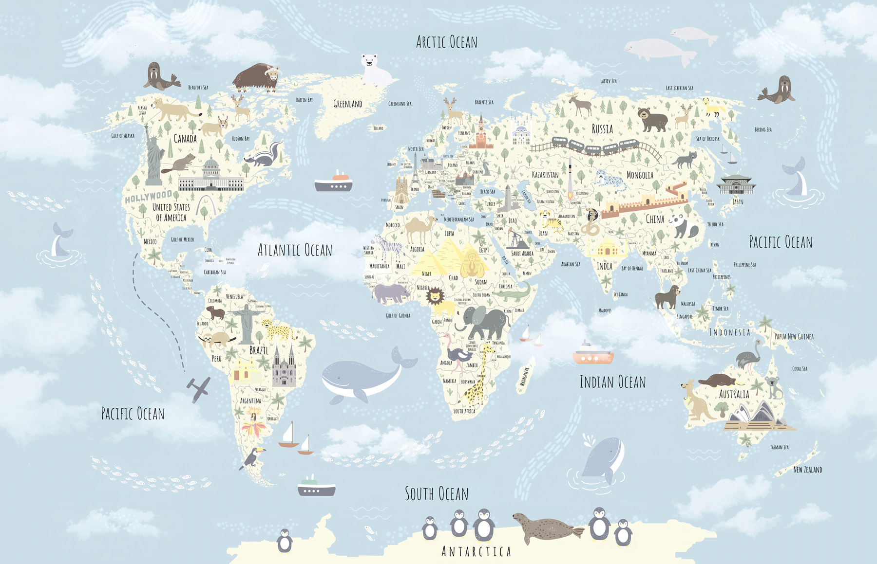 A map of the world with animals A map of the world with animals