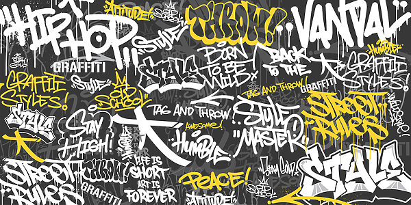 A black and yellow graffiti A black and yellow graffiti