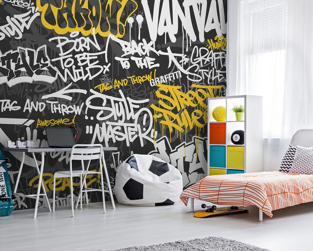 A black and yellow graffiti A black and yellow graffiti