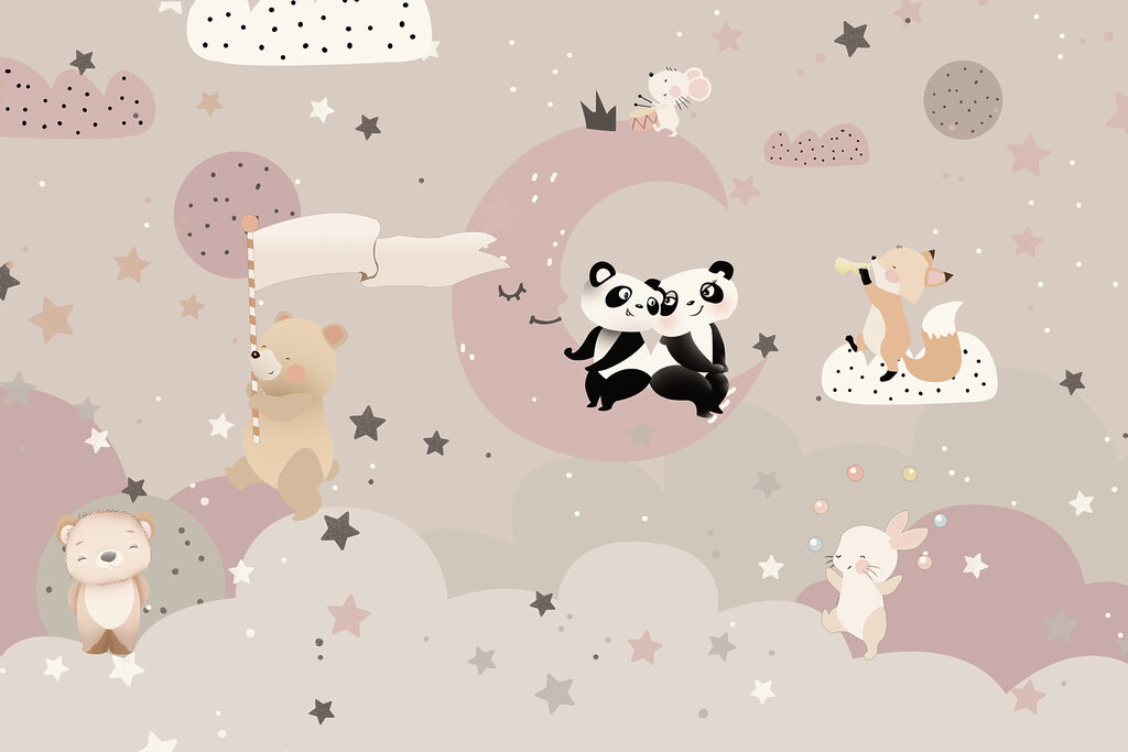 Un dessin animé d'animaux sur la lune Un dessin animé d'animaux sur la lune