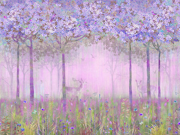 Peinture d'une forêt avec des fleurs Peinture d'une forêt avec des fleurs