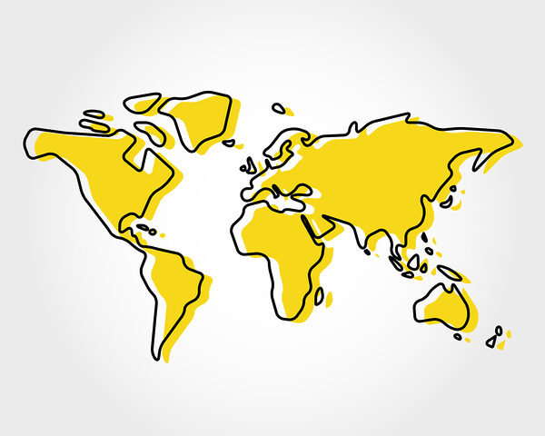 Un contour jaune et noir d'une carte du monde Un contour jaune et noir d'une carte du monde