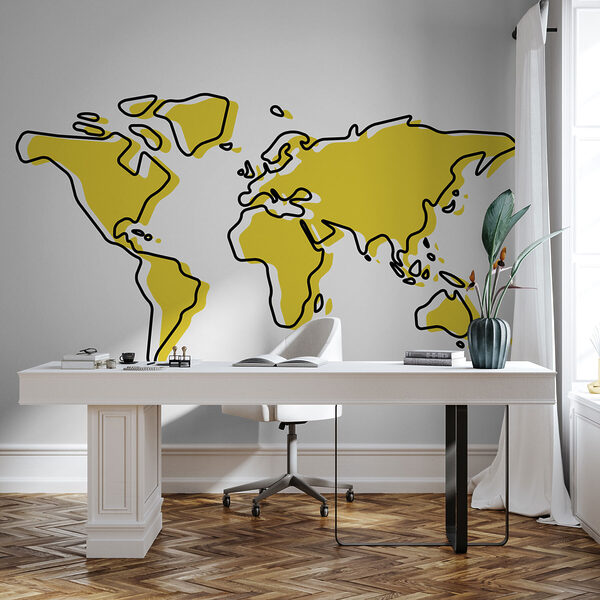 Un contour jaune et noir d'une carte du monde Un contour jaune et noir d'une carte du monde