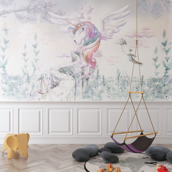 Une licorne avec des ailes et une personne qui vole Une licorne avec des ailes et une personne qui vole