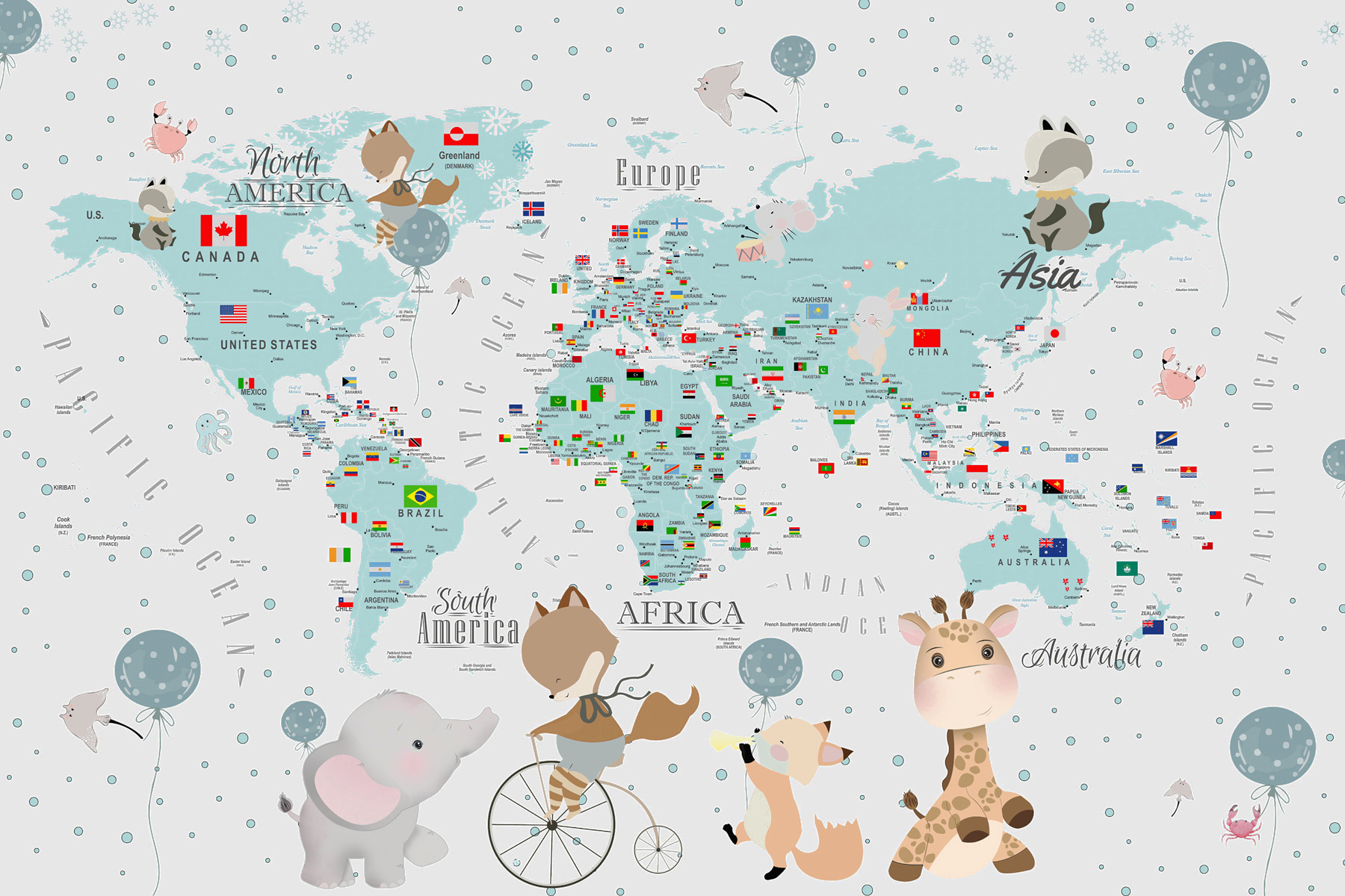 Une carte du monde avec des animaux u99228p - Une carte du monde avec des animaux