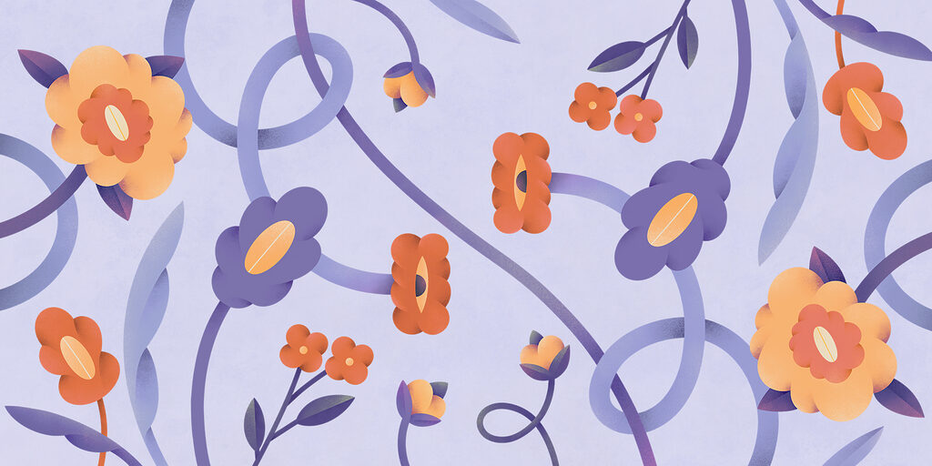 Fleurs et vignes violettes et orange Fleurs et vignes violettes et orange