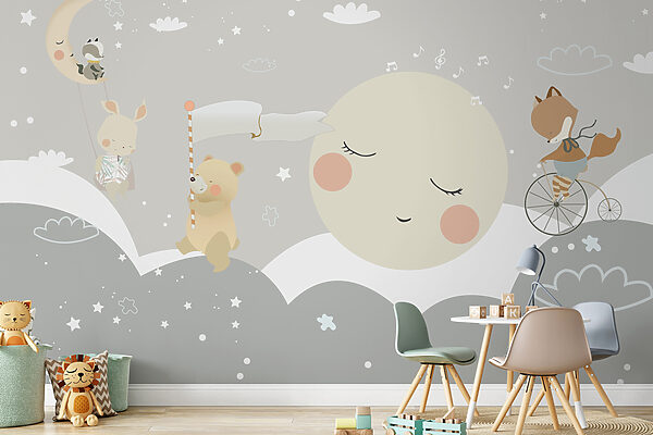 Dessin humoristique d'une lune et d'un ours Dessin humoristique d'une lune et d'un ours