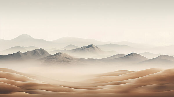 Un paysage désertique avec des collines et du brouillard Un paysage désertique avec des collines et du brouillard