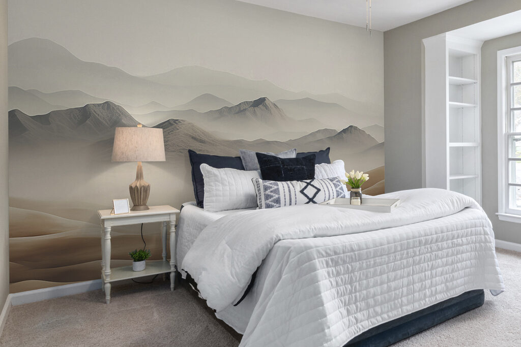 A desert landscape with hills and fog A desert landscape with hills and fog