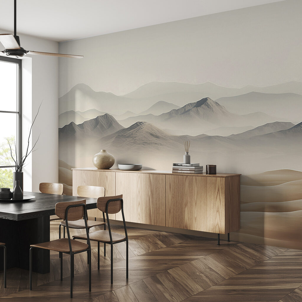 A desert landscape with hills and fog A desert landscape with hills and fog