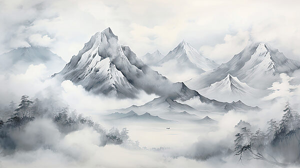 Un paysage de montagnes et de nuages Un paysage de montagnes et de nuages
