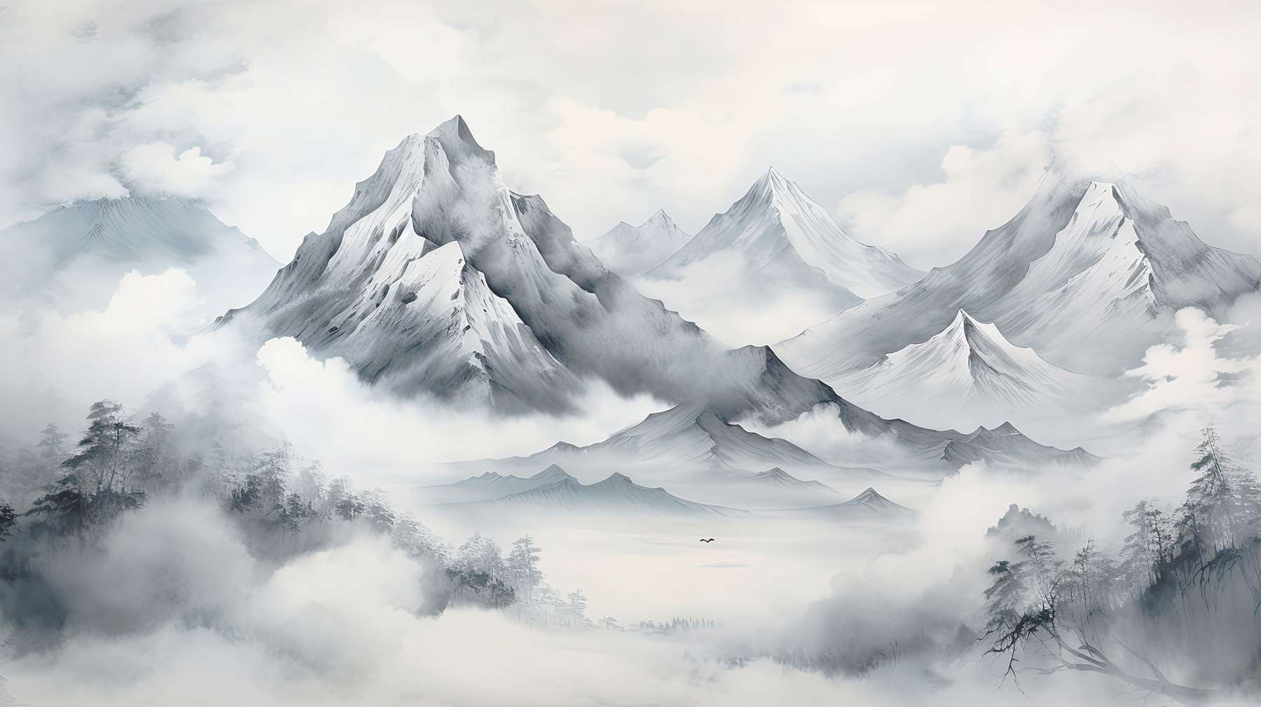 Un paysage de montagnes et de nuages u99459p - Un paysage de montagnes et de nuages