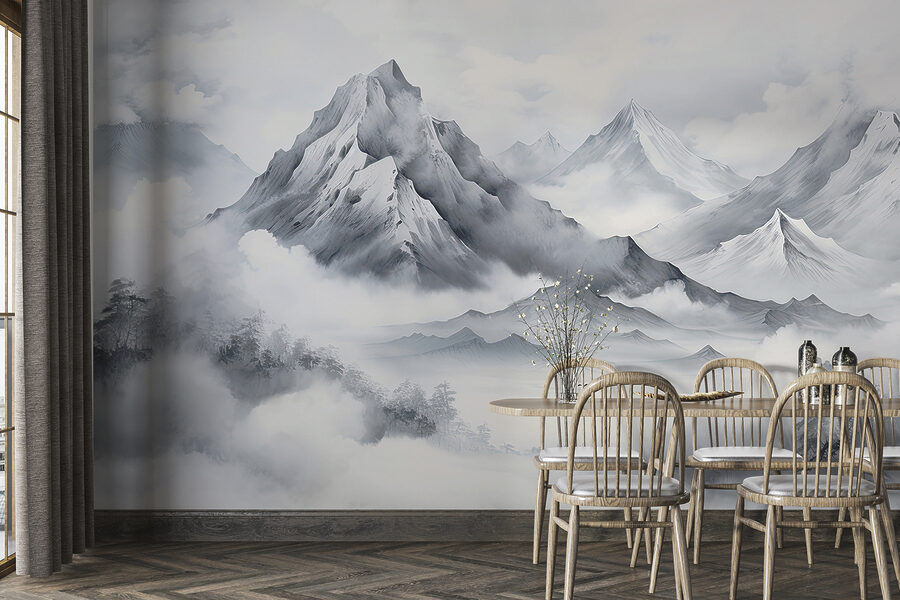 Un paysage de montagnes et de nuages Un paysage de montagnes et de nuages