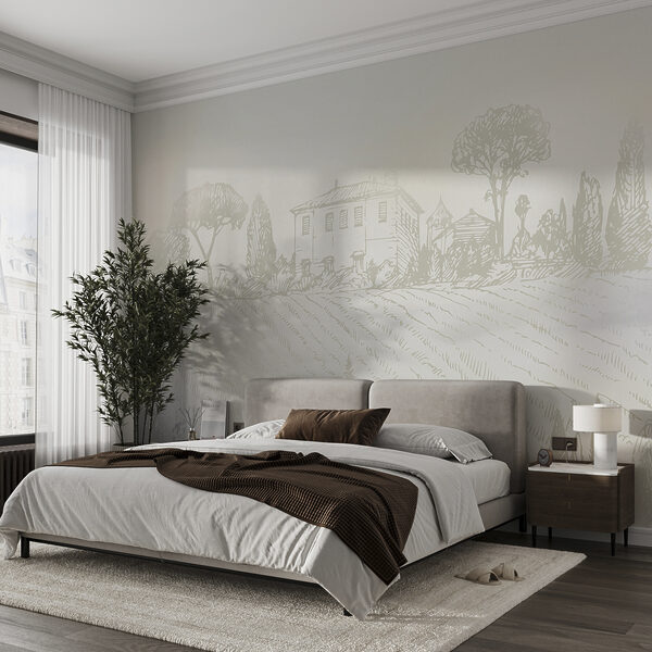 A drawing of a house and trees A drawing of a house and trees
