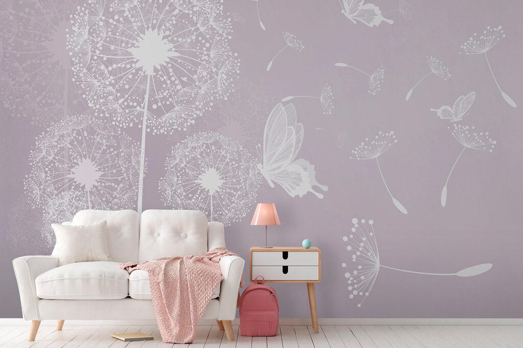 A white dandelions and butterflies A white dandelions and butterflies