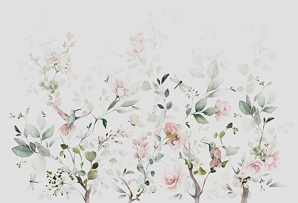 Une peinture de fleurs et d'oiseaux Une peinture de fleurs et d'oiseaux