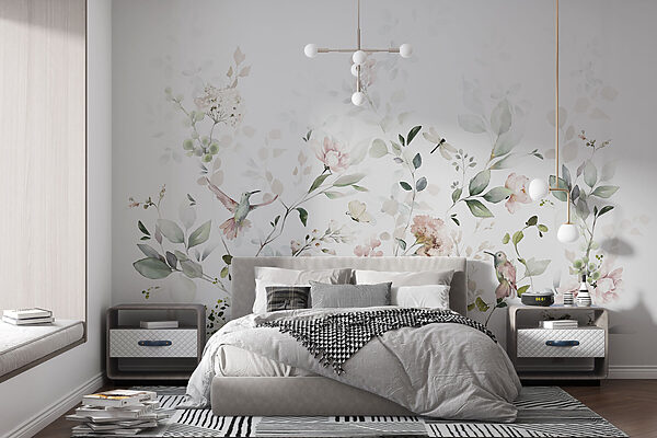 Une peinture de fleurs et d'oiseaux Une peinture de fleurs et d'oiseaux