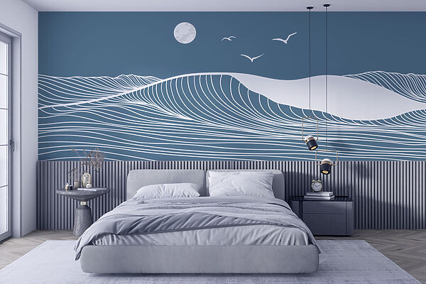 Papier peint Vagues et oiseaux dans le ciel (UGS : u99077) Papier peint Papier peint Vagues et oiseaux dans le ciel (UGS : u99077)
