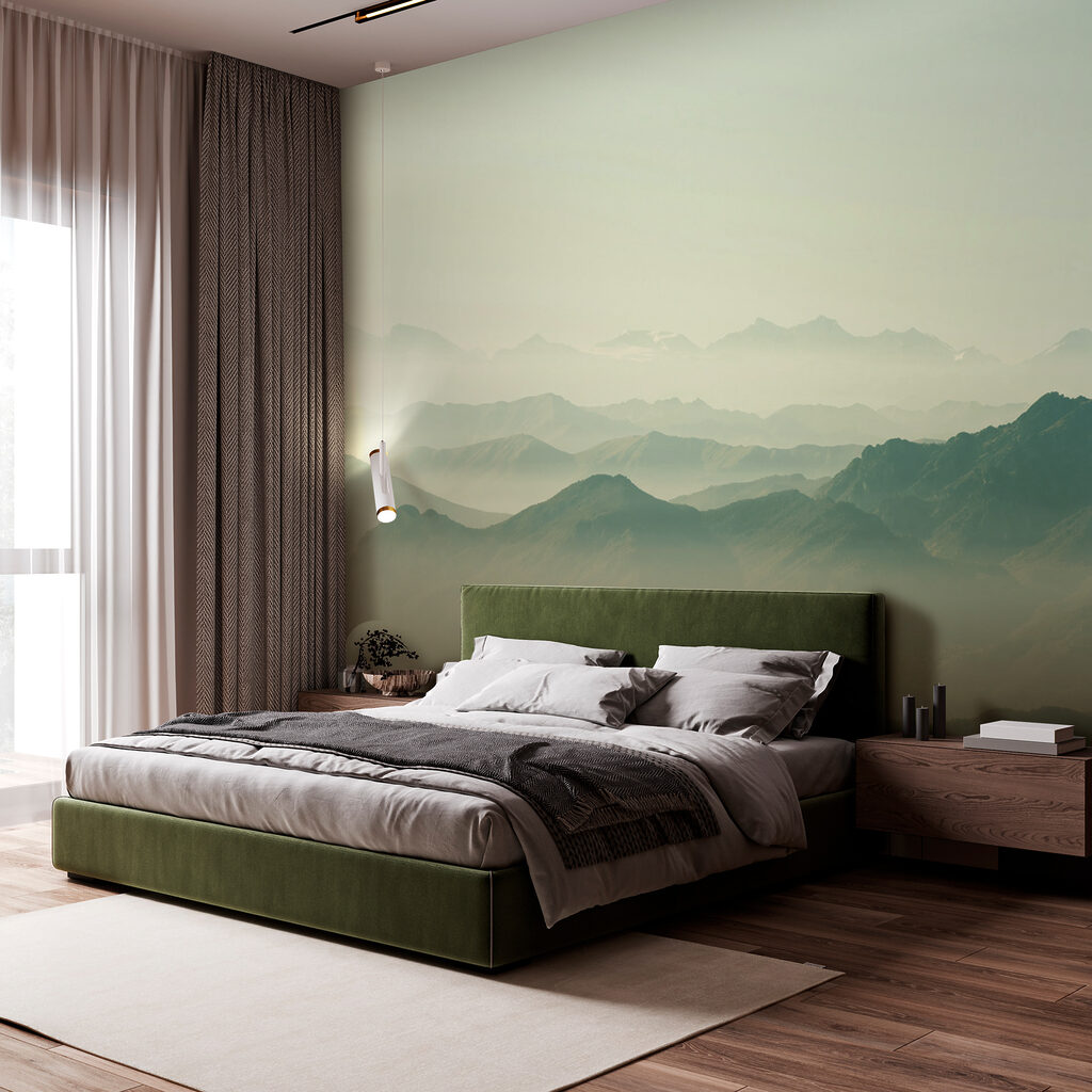 A mountain range with fog A mountain range with fog