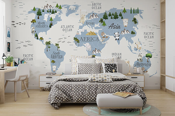 Une carte du monde avec des animaux et des oiseaux Une carte du monde avec des animaux et des oiseaux