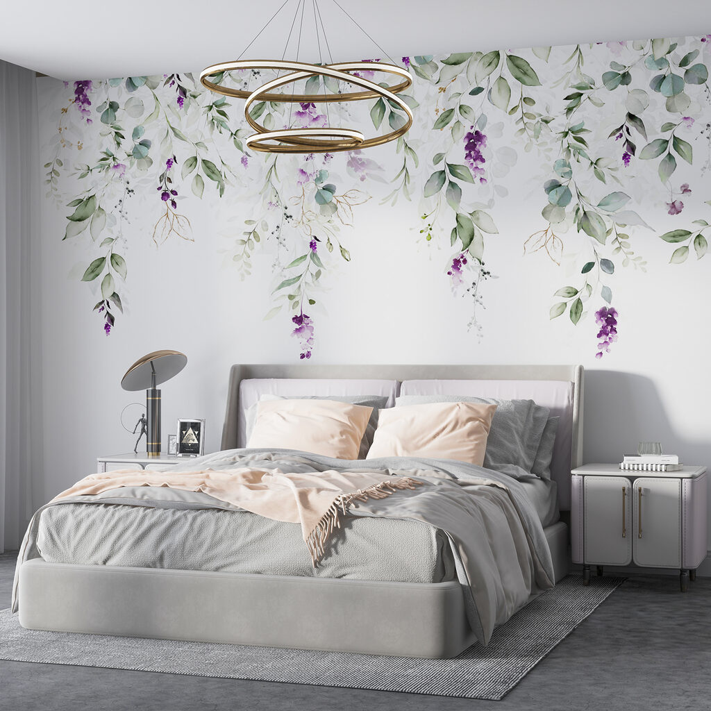 A painting of leaves and flowers A painting of leaves and flowers