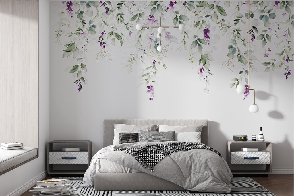 A painting of leaves and flowers A painting of leaves and flowers