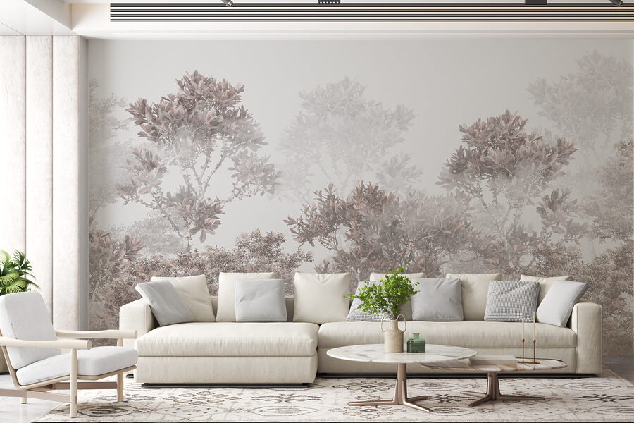 Un groupe d'arbres avec des feuilles