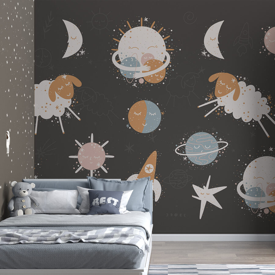 Un groupe d'images de dessins animés représentant des planètes et des étoiles